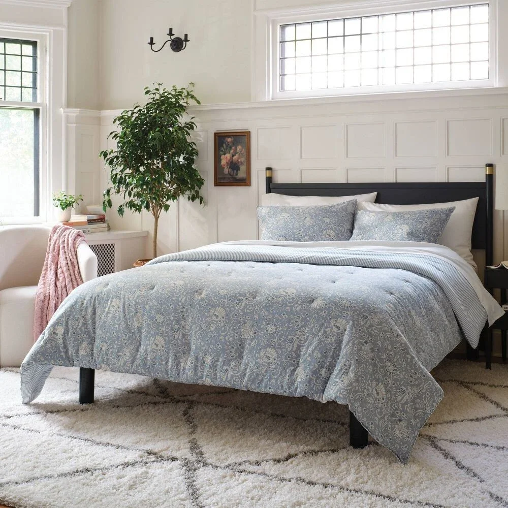 Floral Paisley Casual Textured Cotton Reversible Comforter - Beige, Full/Queen